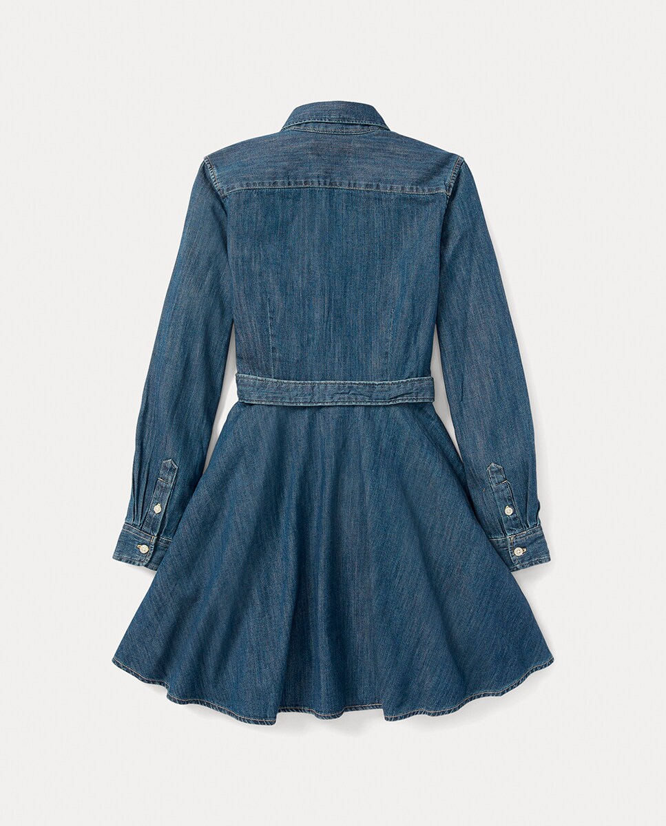 Vestido de Ganga com Corte de Camisa Azul-índigo-8