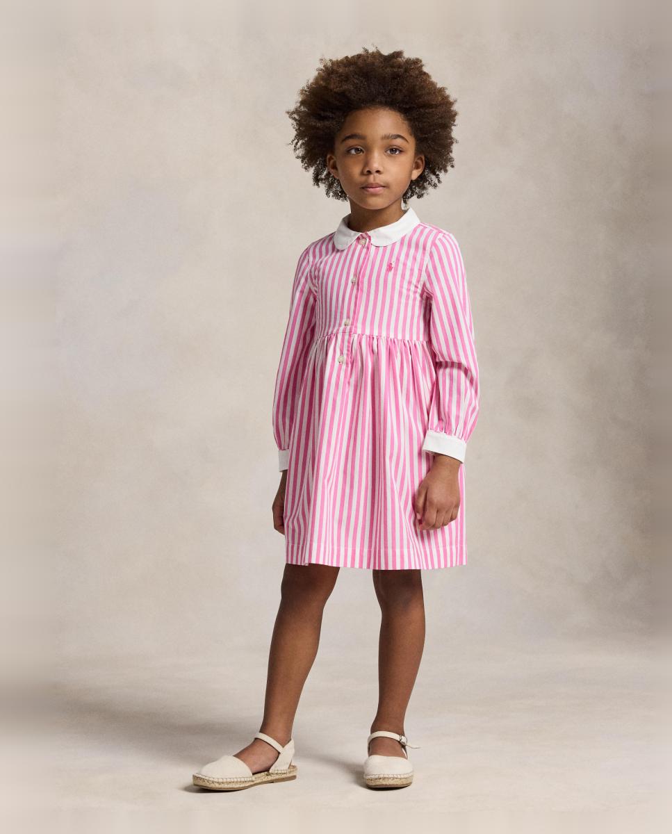 Vestido Camiseiro de Popelina de Algodão Rosa-1
