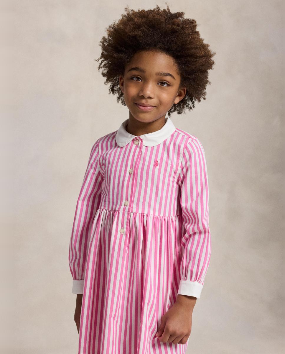 Vestido Camiseiro de Popelina de Algodão Rosa-3