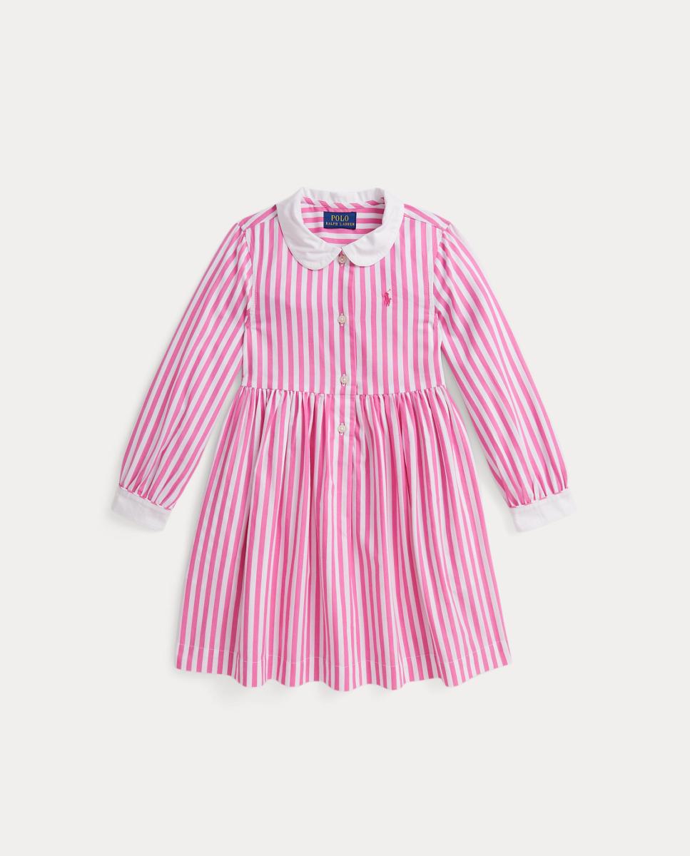 Vestido Camiseiro de Popelina de Algodão Rosa-4