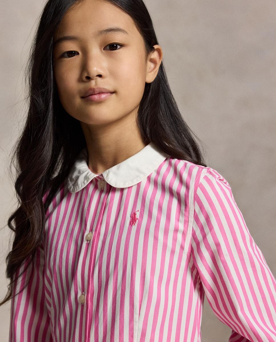 Vestido Camiseiro de Popelina de Algodão Rosa-3