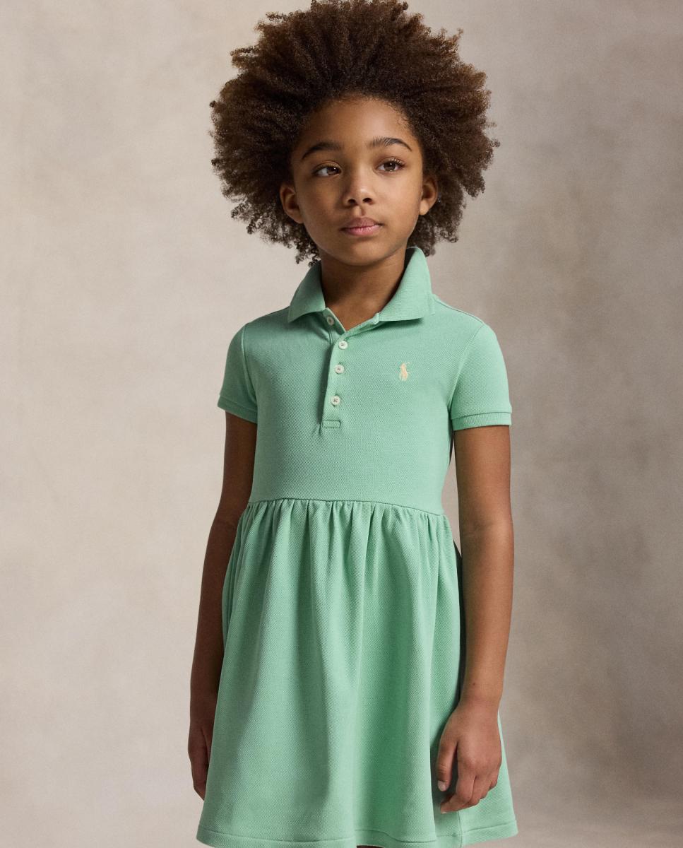 Vestido Tipo Polo de Piqué Elástico Polo Ralph Lauren Verde Água-3
