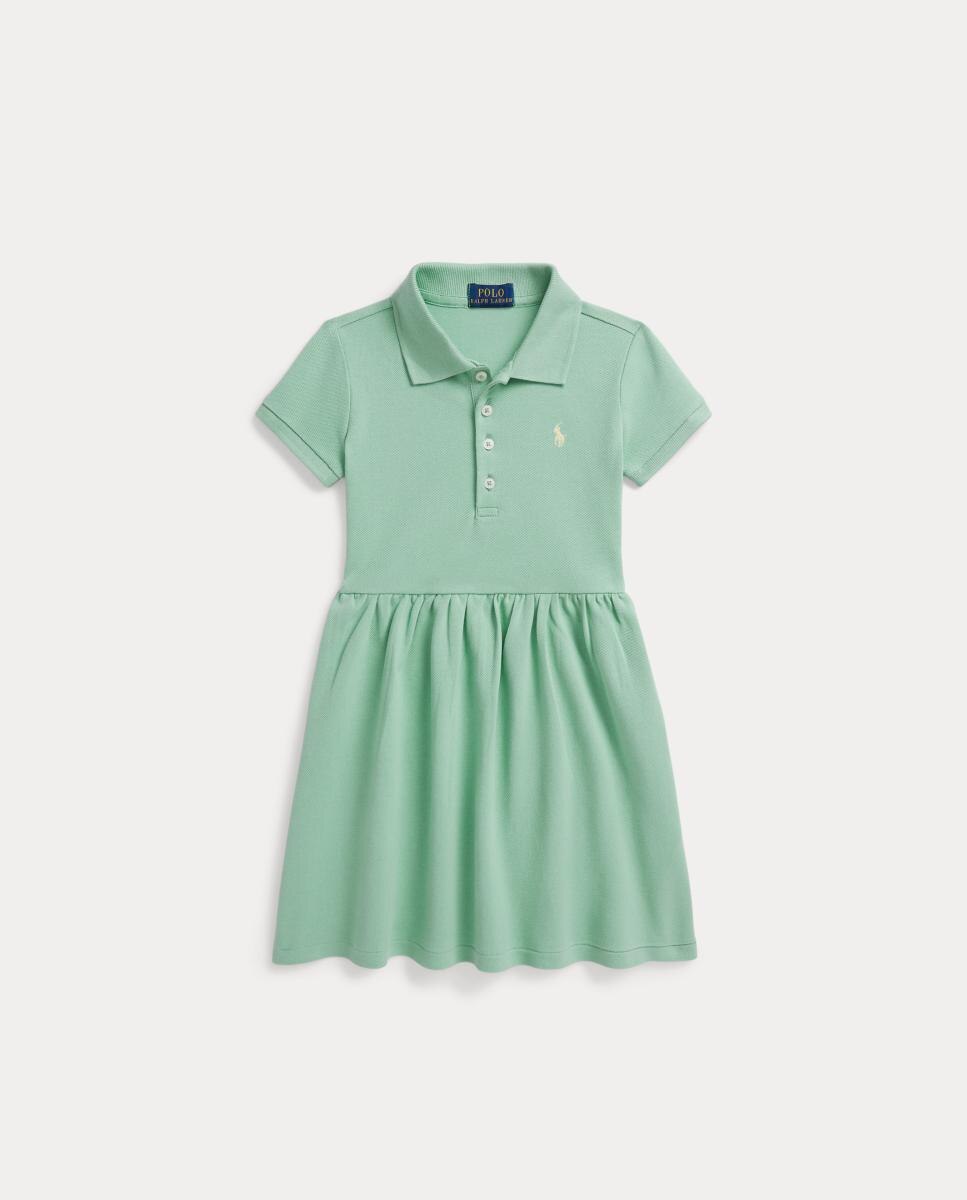 Vestido Tipo Polo de Piqué Elástico Polo Ralph Lauren Verde Água-4