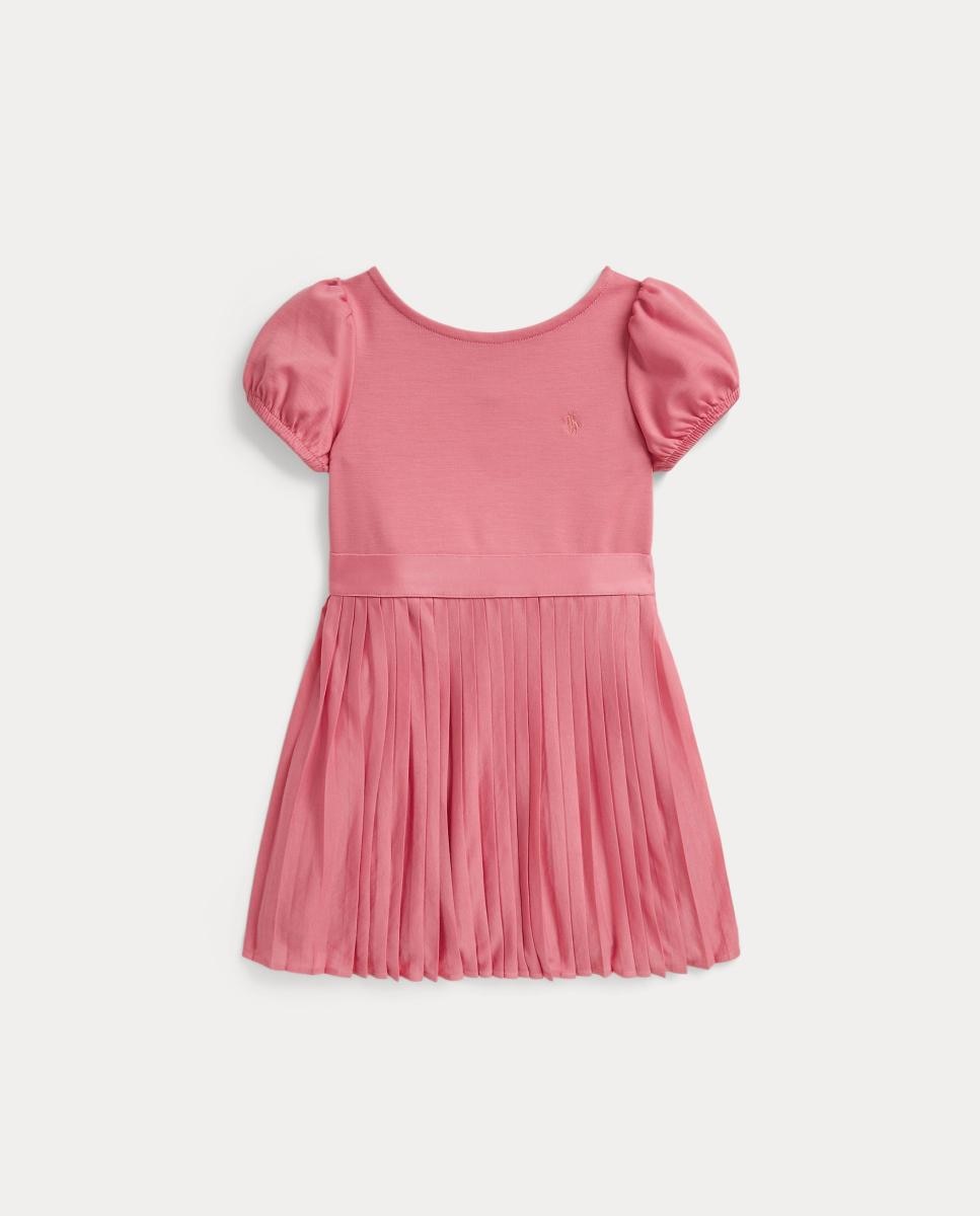 Vestido de Algodão com Cinto em Contraste Rosa-1