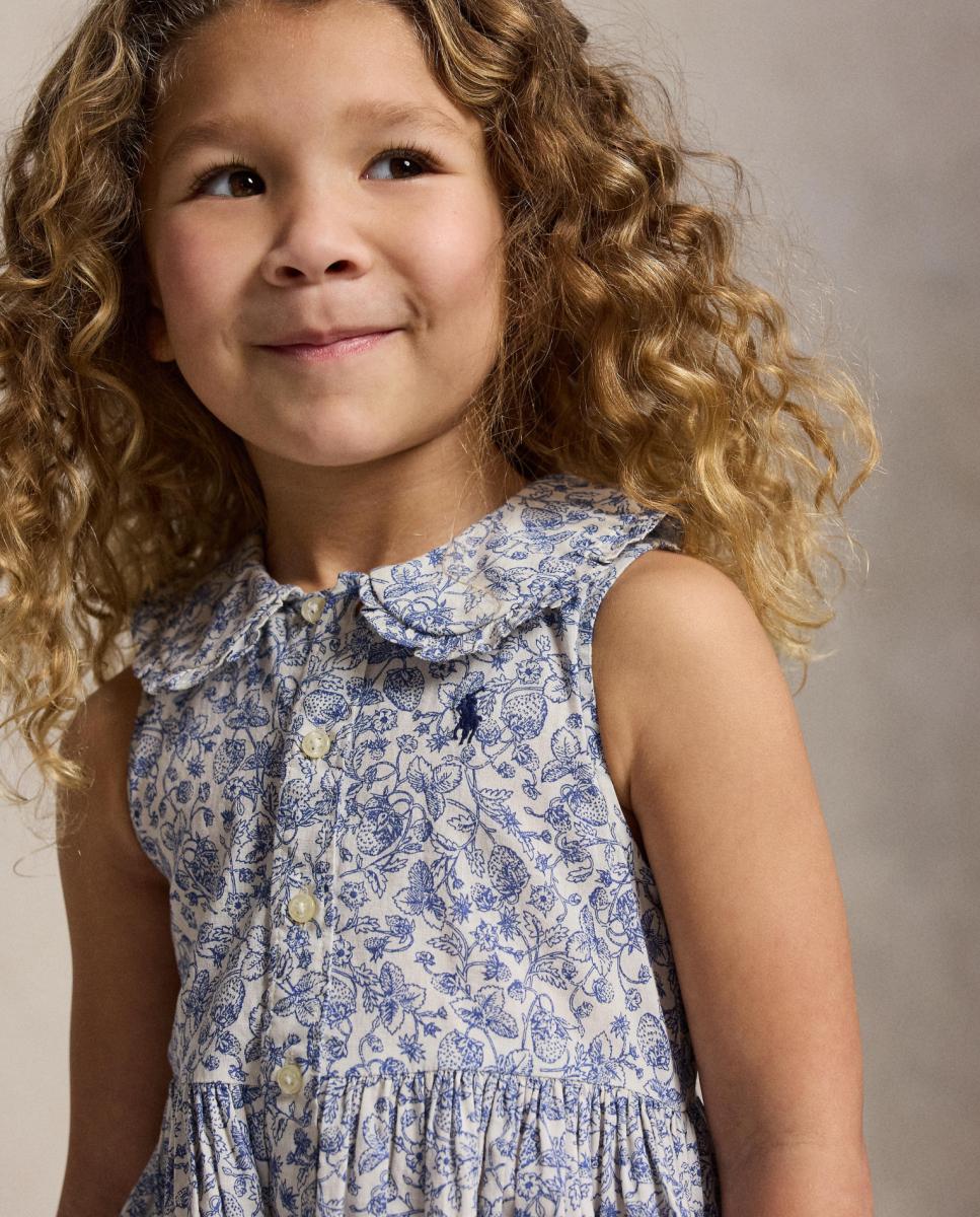 Vestido de Algodão Estampado Azul-3