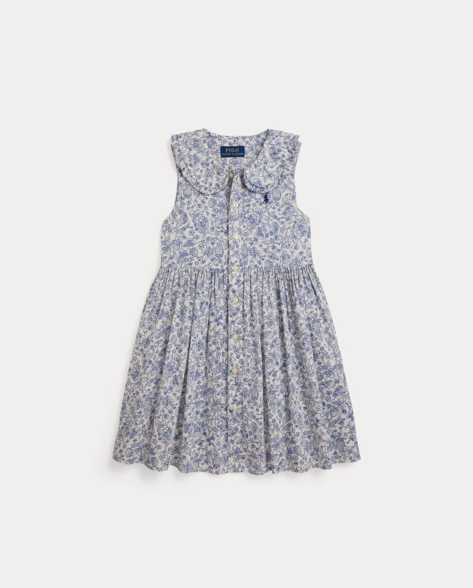 Vestido de Algodão Estampado Azul-4