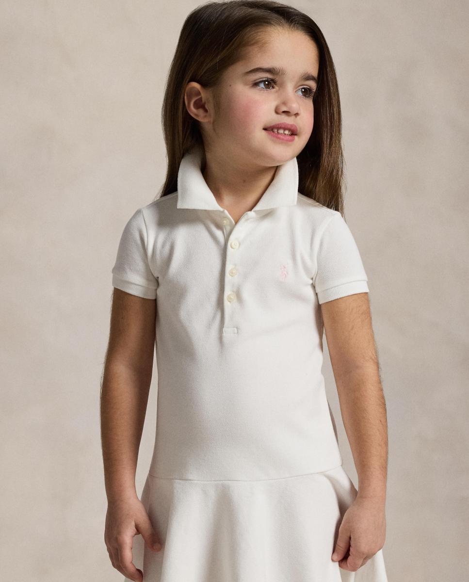 Vestido Tipo Polo de Piqué Elástico Polo Ralph Lauren Branco-2