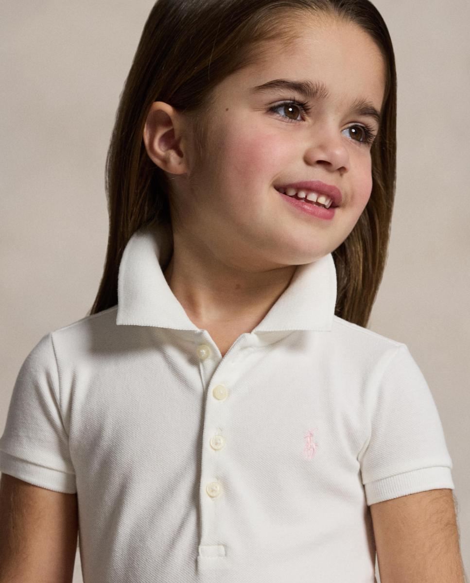 Vestido Tipo Polo de Piqué Elástico Polo Ralph Lauren Branco-3