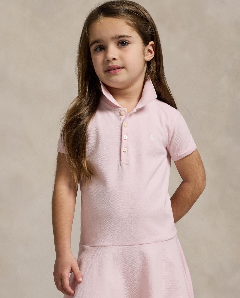 Vestido Tipo Polo de Piqué Elástico Polo Ralph Lauren Rosa-claro-2