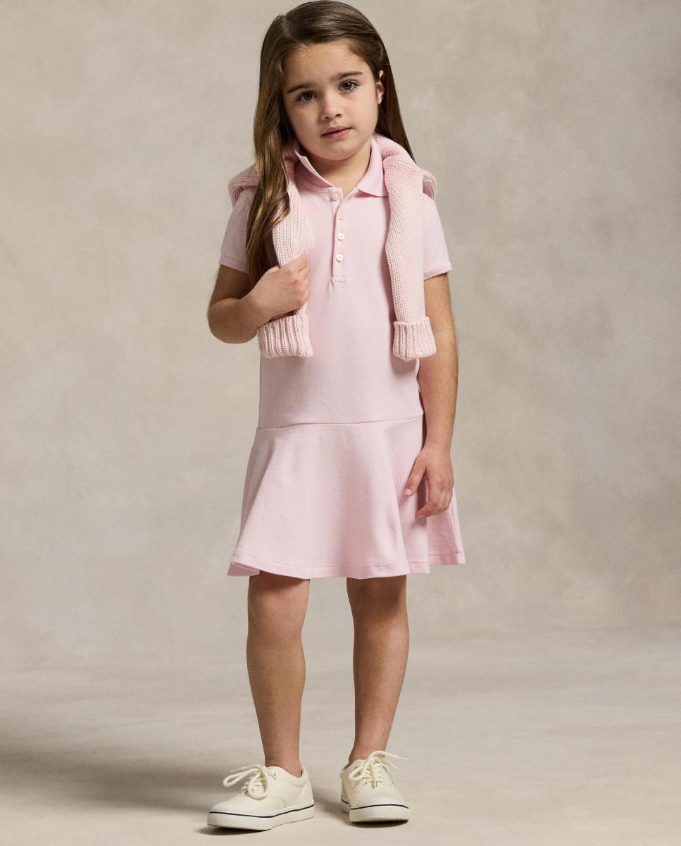 Vestido Tipo Polo de Piqué Elástico Polo Ralph Lauren Rosa-claro-4