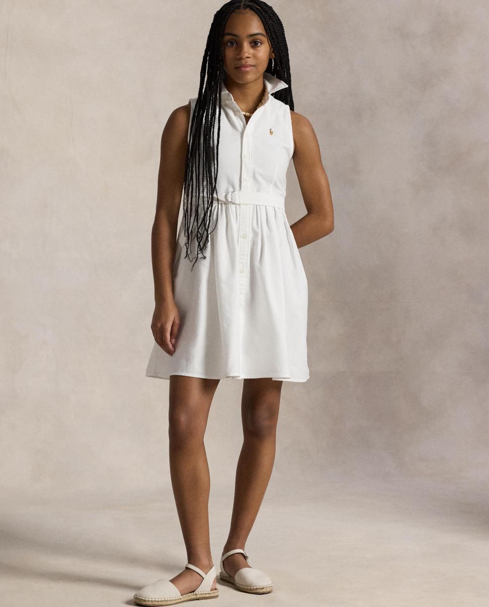 Vestido Camiseiro de Algodão sem Mangas Branco-1