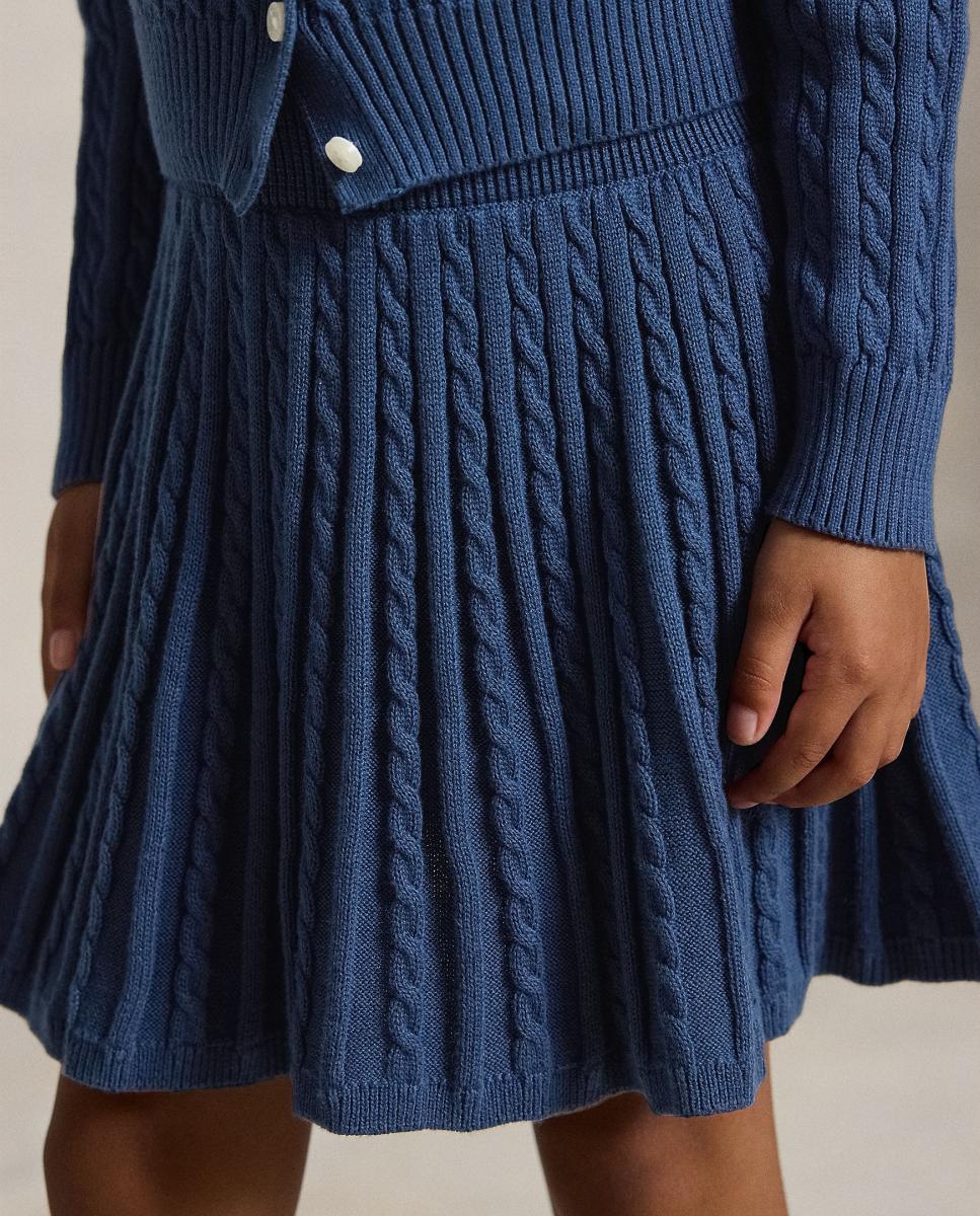 Conjunto de Cardigan Tipo Polo e Saia de Algodão Azul-marinho-4