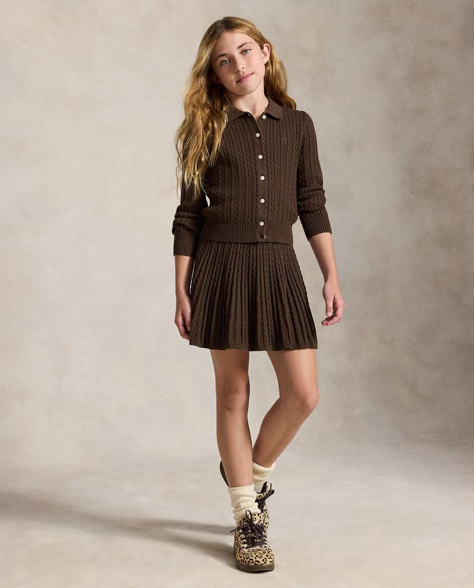 Imagem 0 de Conjunto de Cardigan Tipo Polo e Saia de Algodão