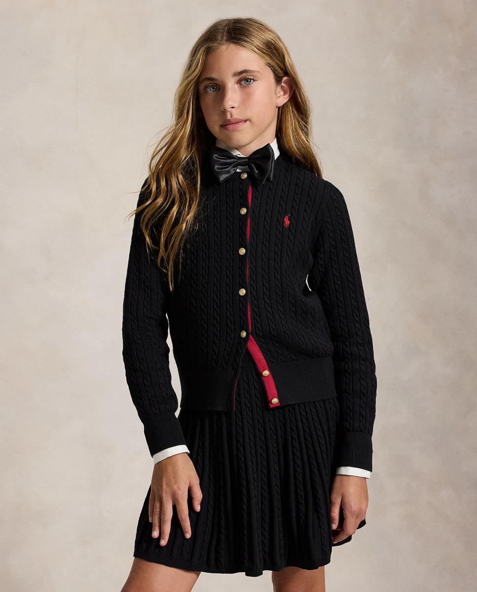 Conjunto de niña de cárdigan y falda de algodón en punto de ochos - Polo Ralph Lauren - Negro Negro-1