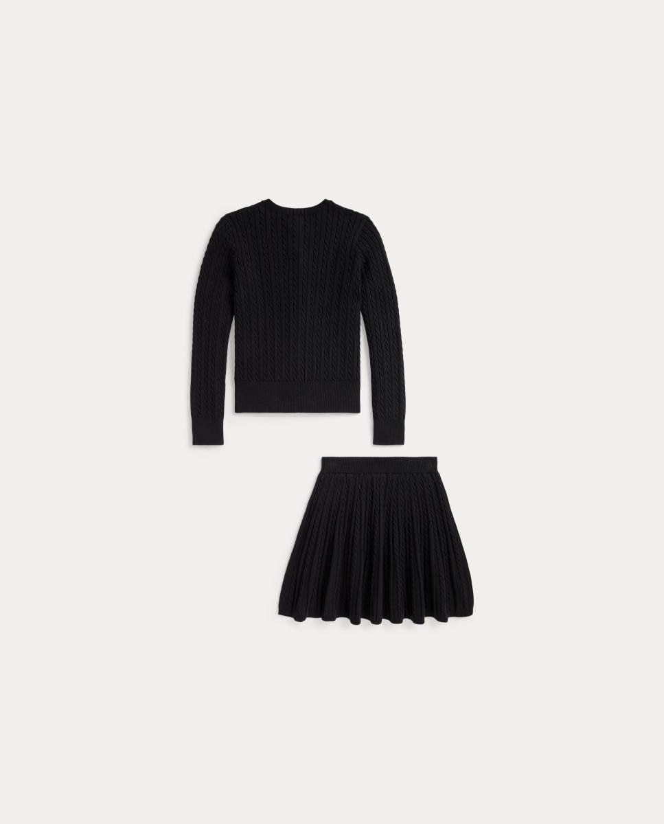 Conjunto de Cardigan e Saia de Algodão de Malha do Cabo Preto-2