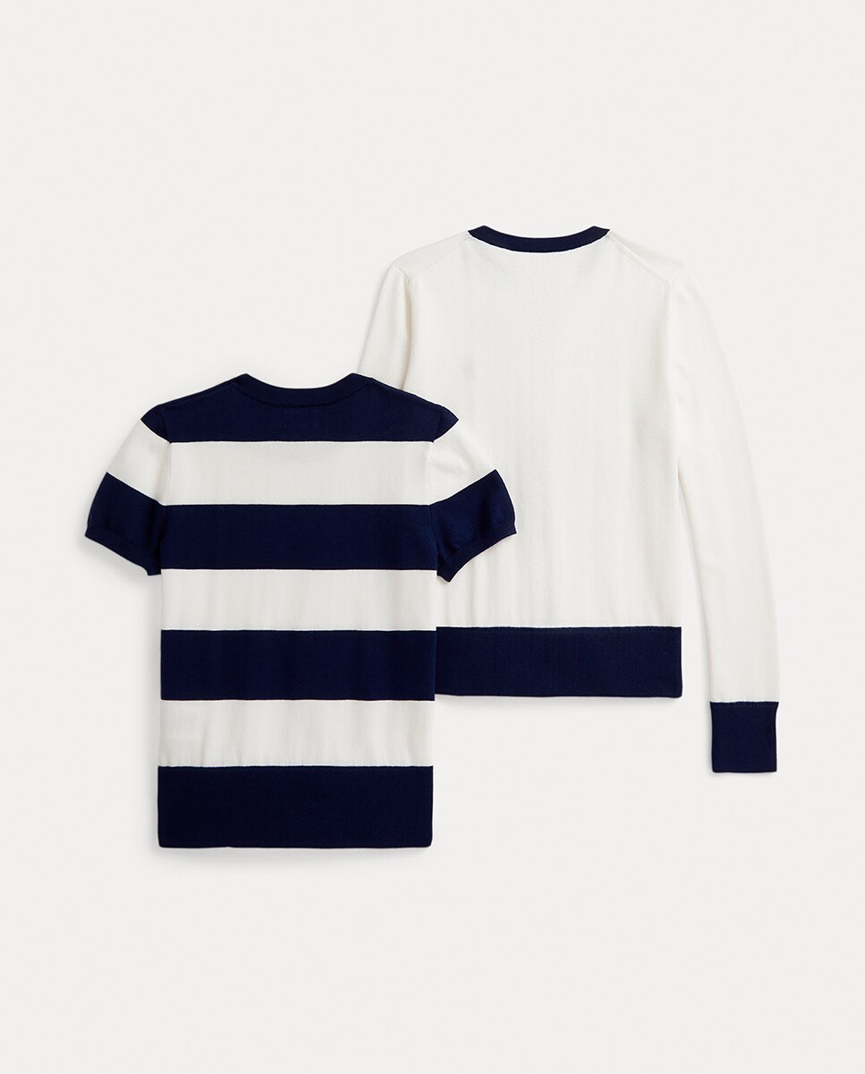 Conjunto de Cardigan e Top de Algodão Azul / Branco-7