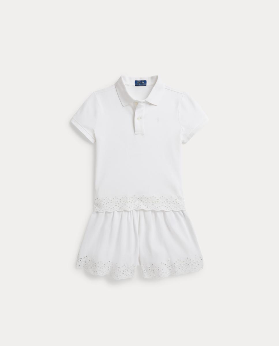 Conjunto de Calções e Polo Piqué Elástico Polo Ralph Lauren Branco-4