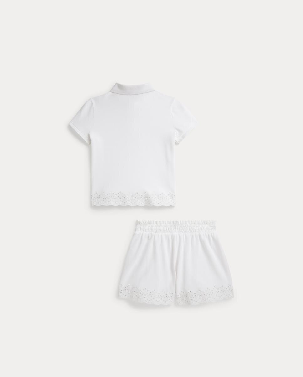 Conjunto de Calções e Polo Piqué Elástico Polo Ralph Lauren Branco-5