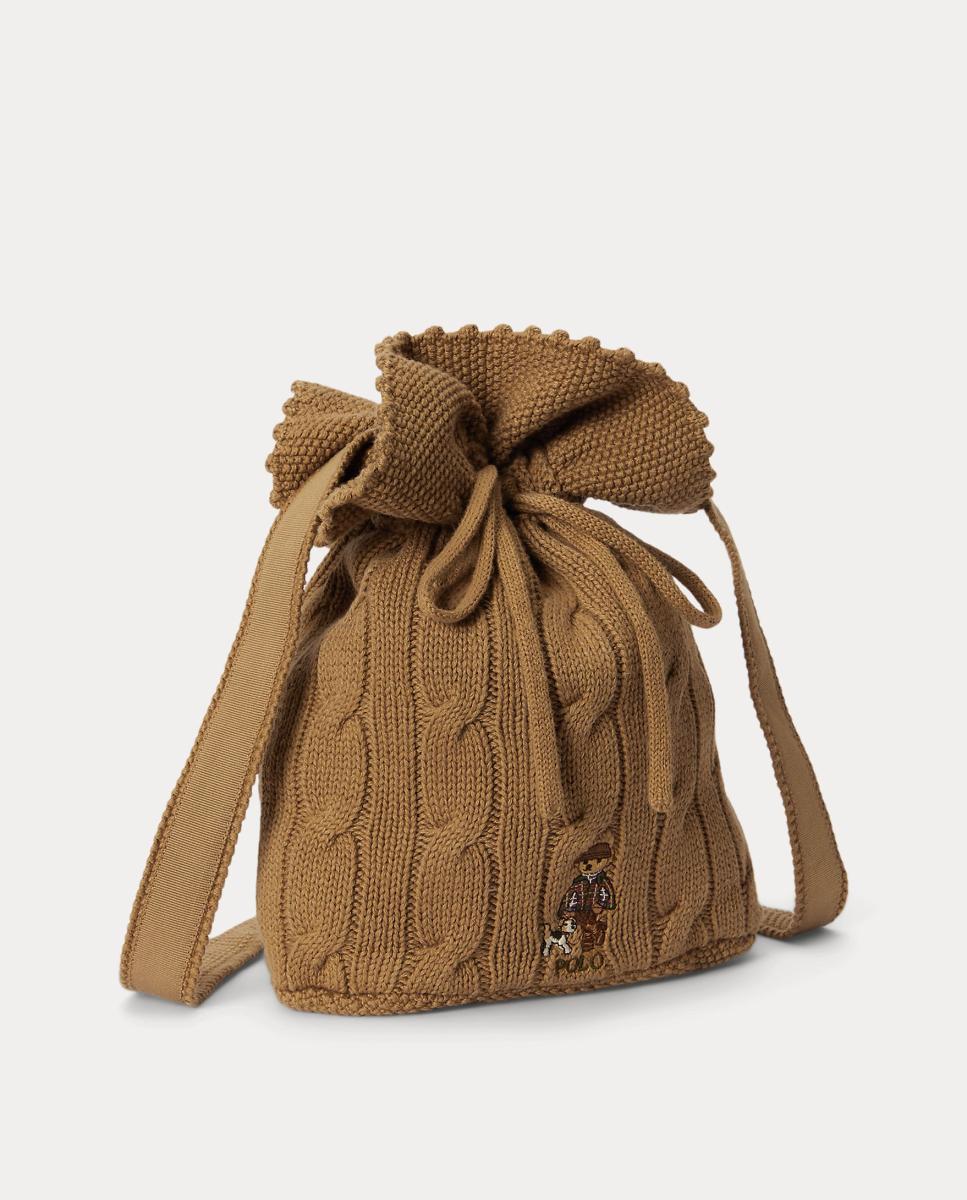 Bolso saco de niña con cordón en punto de ochos - Polo Ralph Lauren - Camel Camel-3
