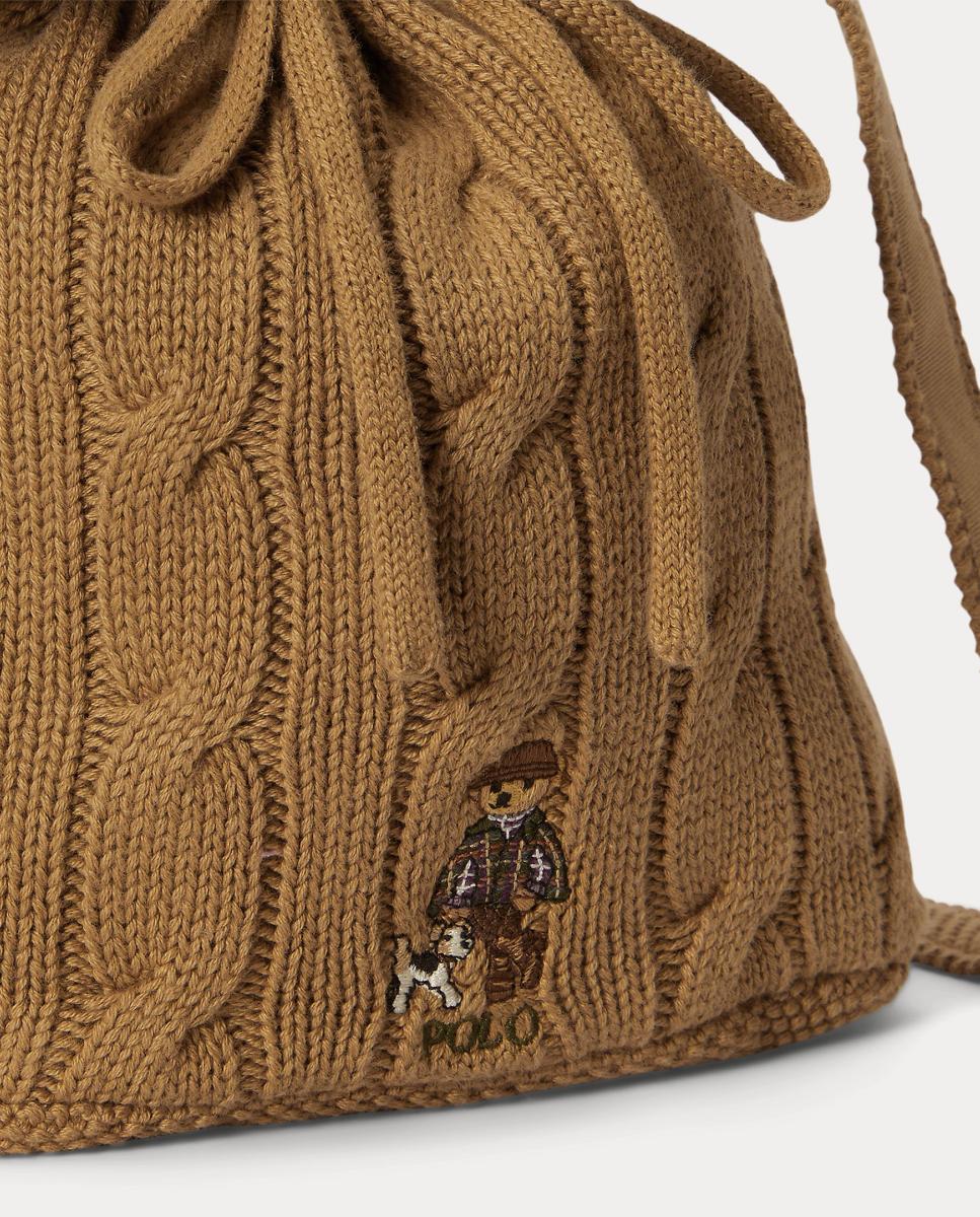 Bolso saco de niña con cordón en punto de ochos - Polo Ralph Lauren - Camel Camel-4