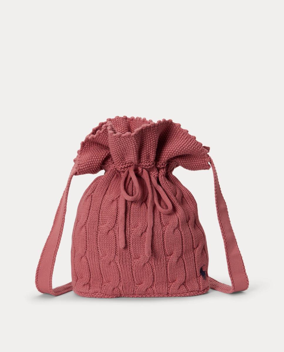 Bolso saco de niña con cordón en punto de ochos - Polo Ralph Lauren - Rosa Rosa-2
