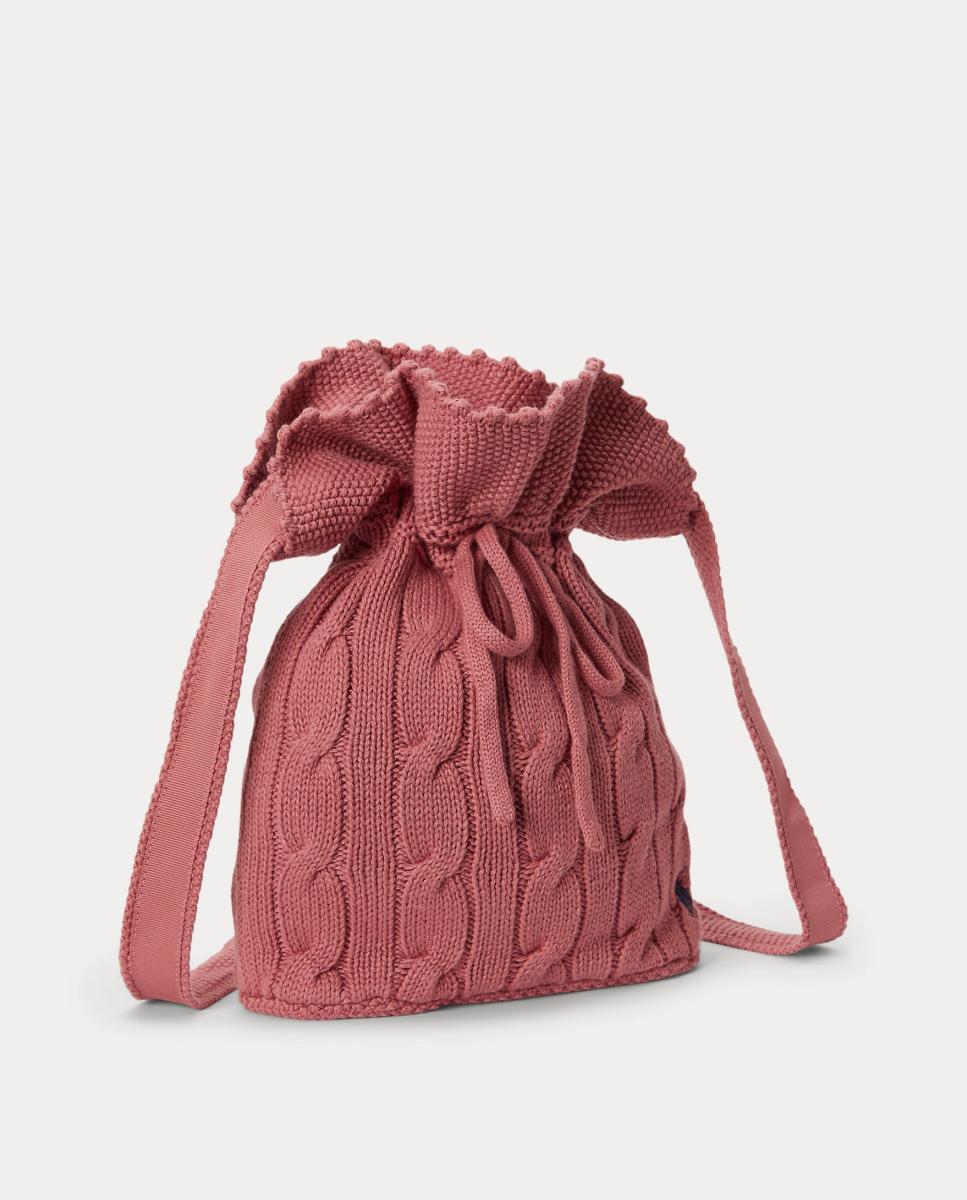 Bolso saco de niña con cordón en punto de ochos - Polo Ralph Lauren - Rosa Rosa-3