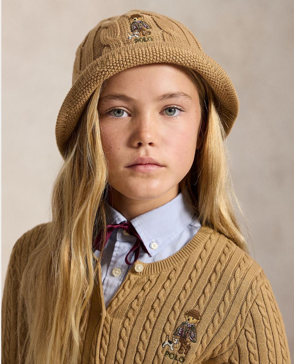 Sombrero de pescador de niña de algodón en punto de ochos - Polo Ralph Lauren - Camel Camel-3