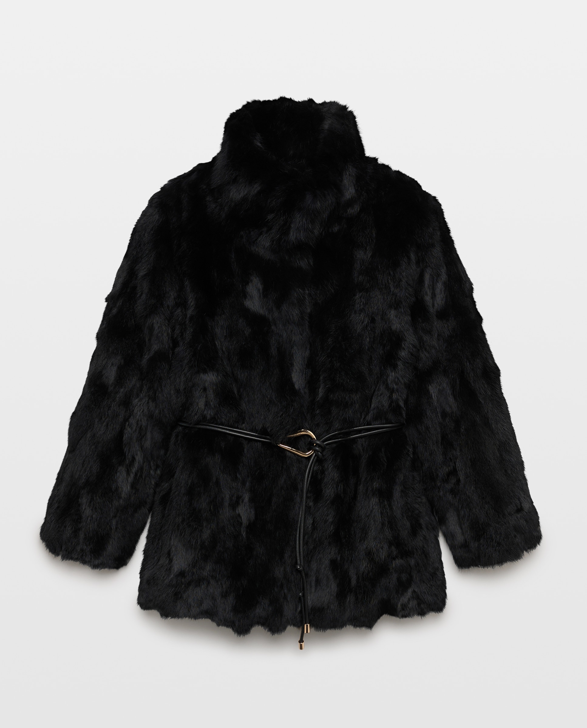 Chaquetón de mujer de pelo de conejo con cinturón - Woman El Corte Inglés - Negro Negro-4