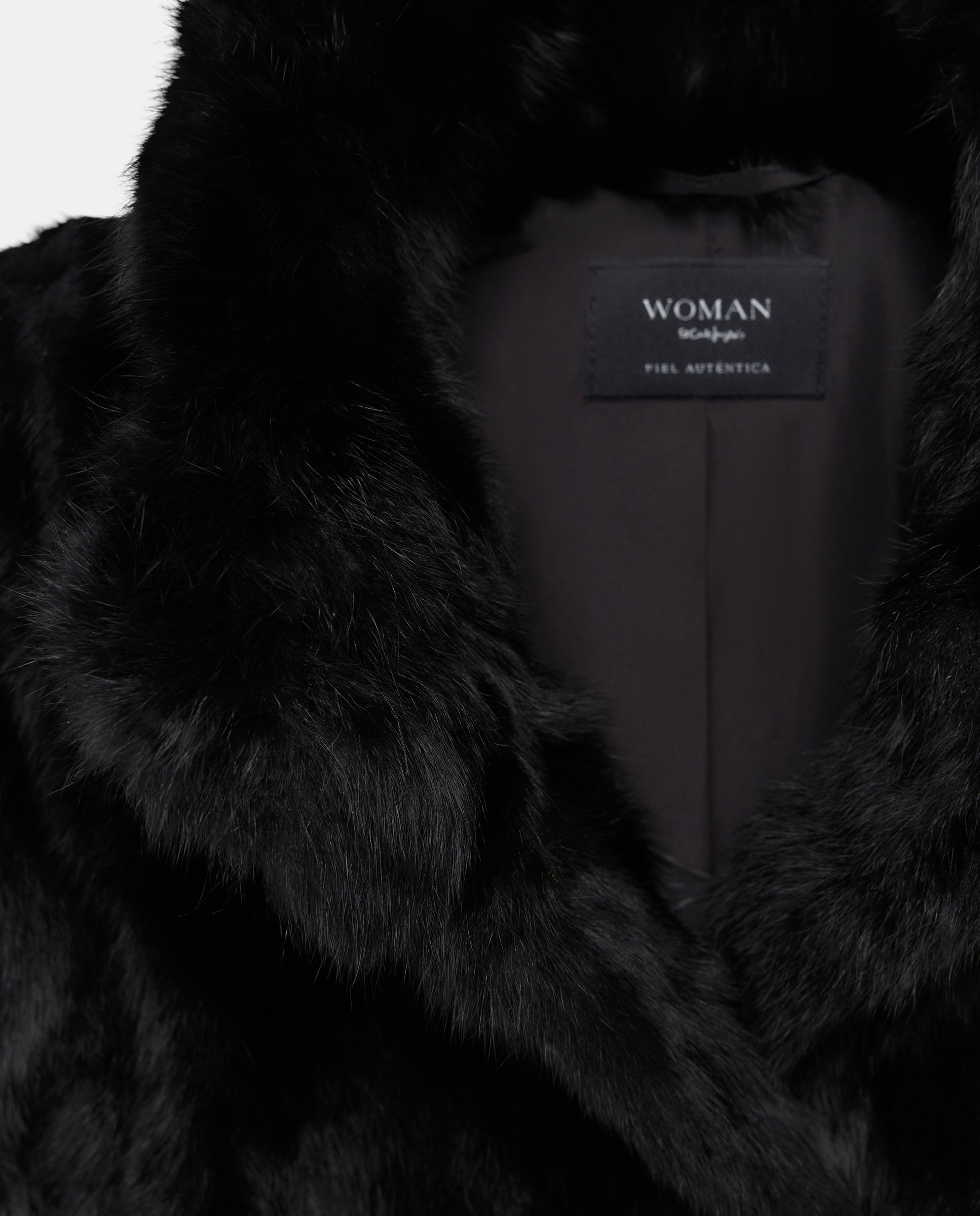 Chaquetón de mujer de pelo de conejo con cinturón - Woman El Corte Inglés - Negro Negro-5