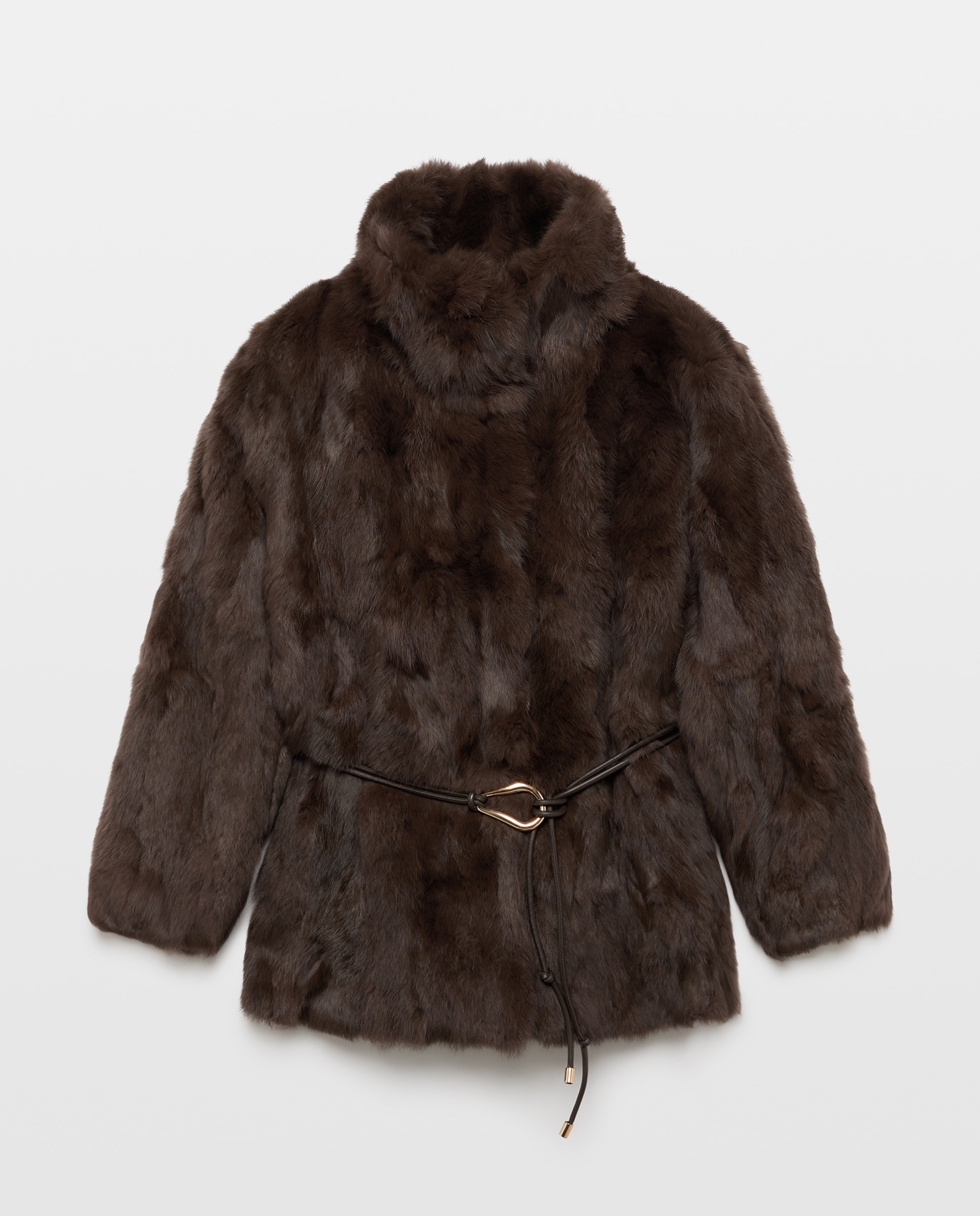 Chaquetón de mujer de pelo de conejo con cinturón - Woman El Corte Inglés - Visón oscuro Visón oscuro-5