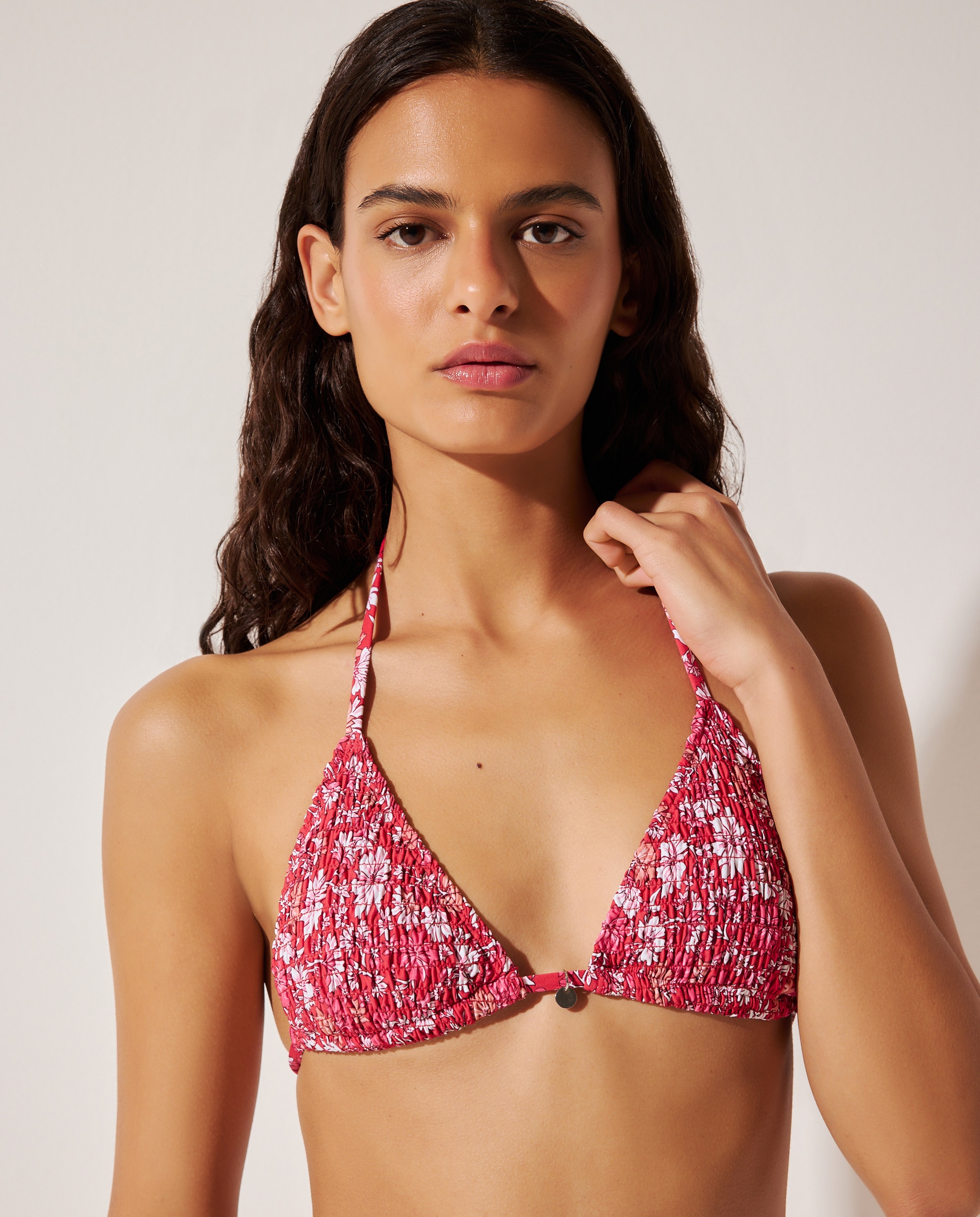 Top de Biquíni com Smock Floral 200 Rosa-1