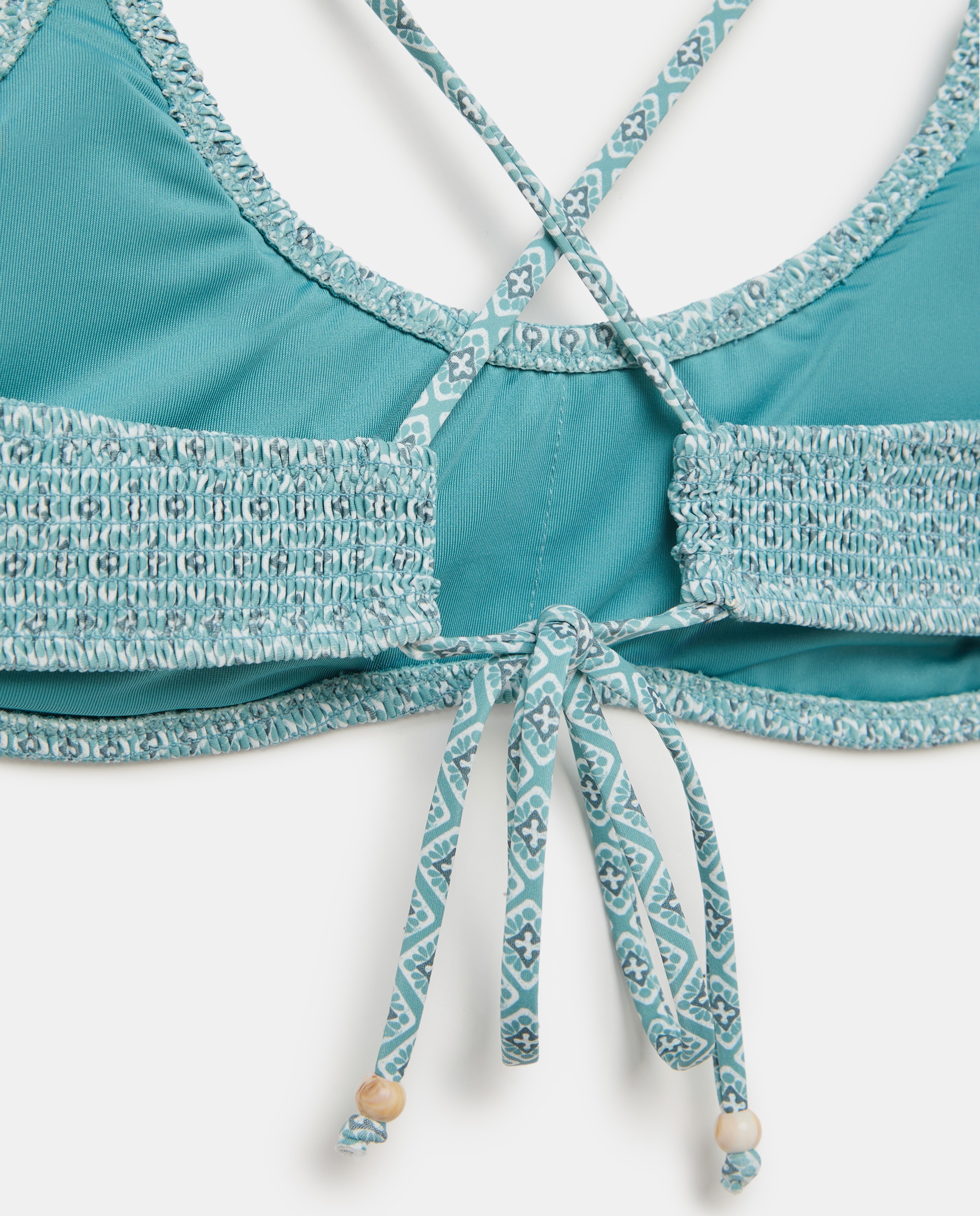 Top de Biquíni com Smock, Estampado Floral e Glitter Verde-5