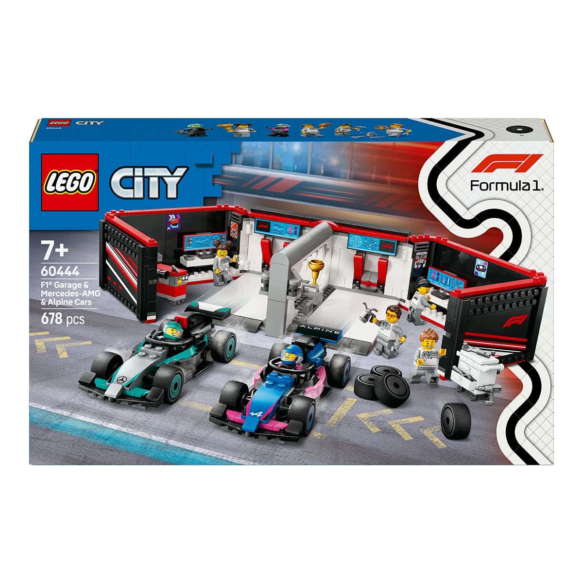 LEGO – Juego de construcción Garaje de F1® con Coches Mercedes-AMG y Alpine Lego City (Reacondicionado Grado A).
