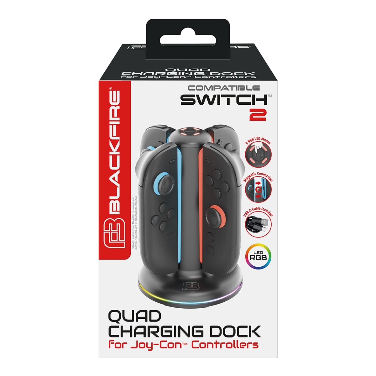 Suporte de Carregamento Quad BlackFire RGB/LED para Nintendo Switch 2 Preto-5