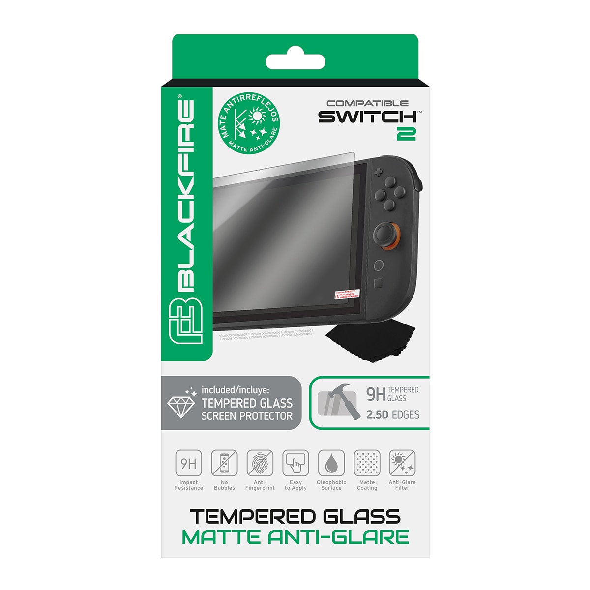 Protector de pantalla Black Fire de cristal templado 9h para Nintendo Switch 2*, con acabado mate y filtro antirreflejos 3