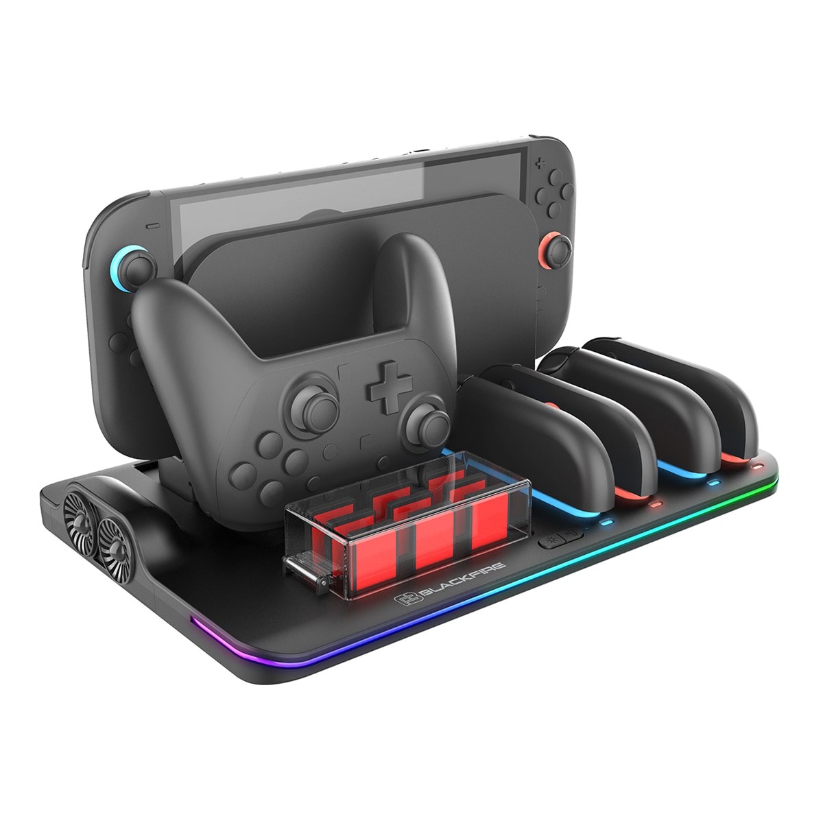 Imagen 1 de Base de carga RGB Ardistel Blackfire para 4 Joycons Nintendo Switch 2