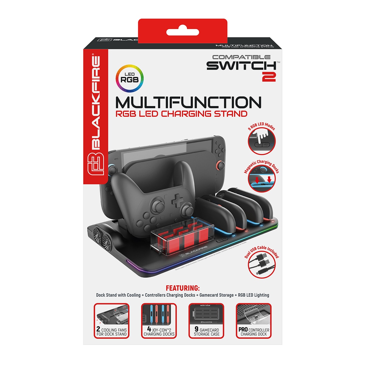 Imagen 5 de Base de carga RGB Ardistel Blackfire para 4 Joycons Nintendo Switch 2 Negro