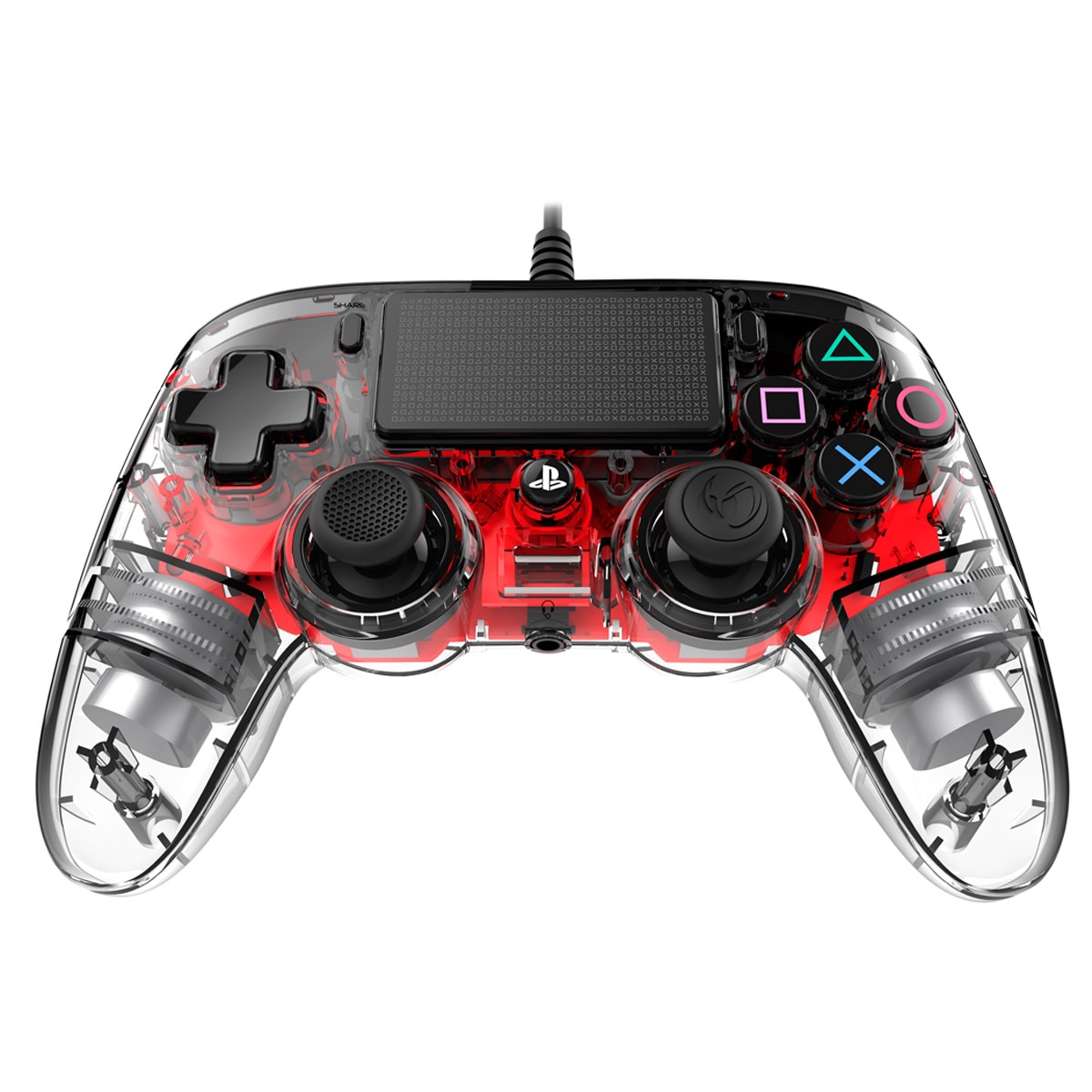 Mando con cable (rojo transparente iluminado) Nacon para PS4 y PC 6