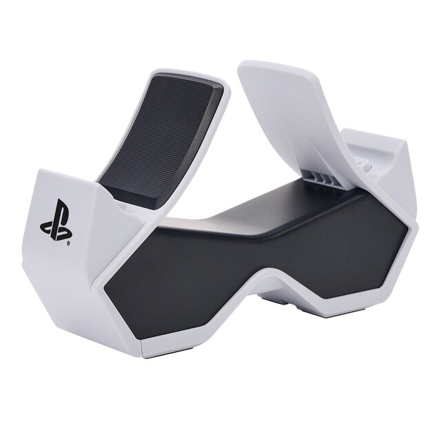 Base de carga de color blanco AC, licenciada para dos mandos dualsense PS5