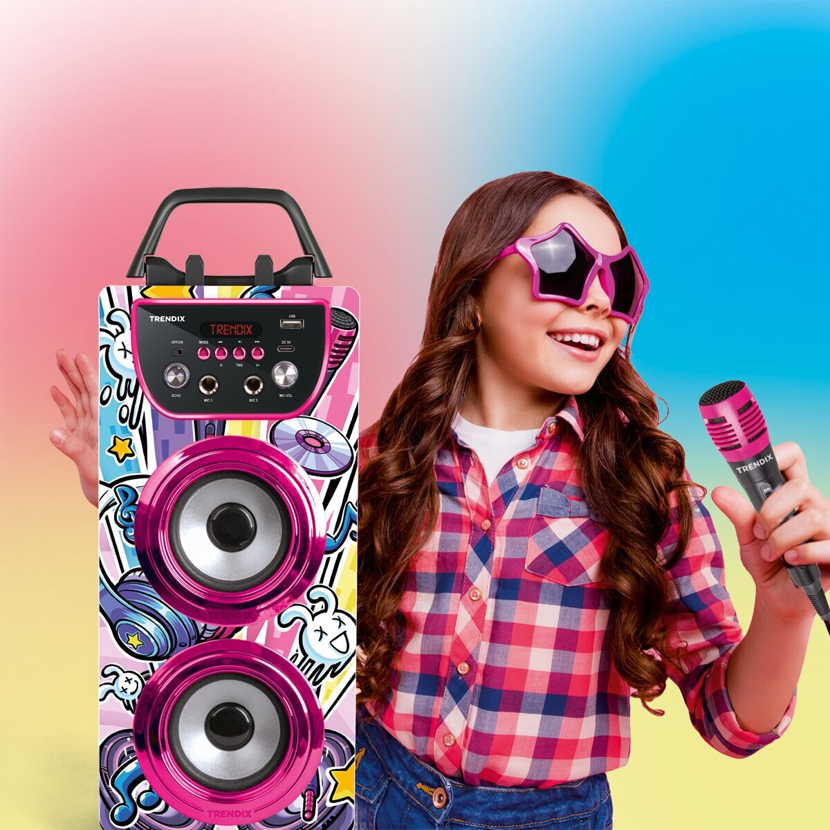 Altavoz Karaoke Trendix dos microfonos, efecto eco. 4
