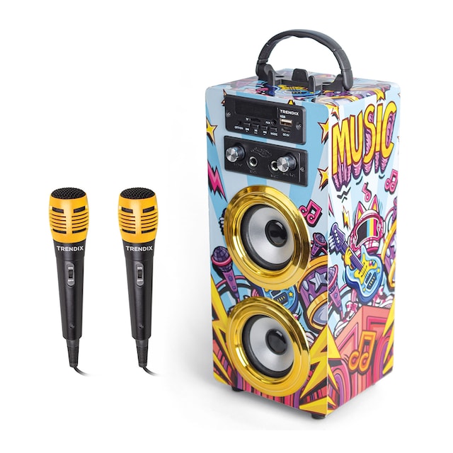 Altavoz Karaoke azul Trendix dos microfonos, efecto eco.