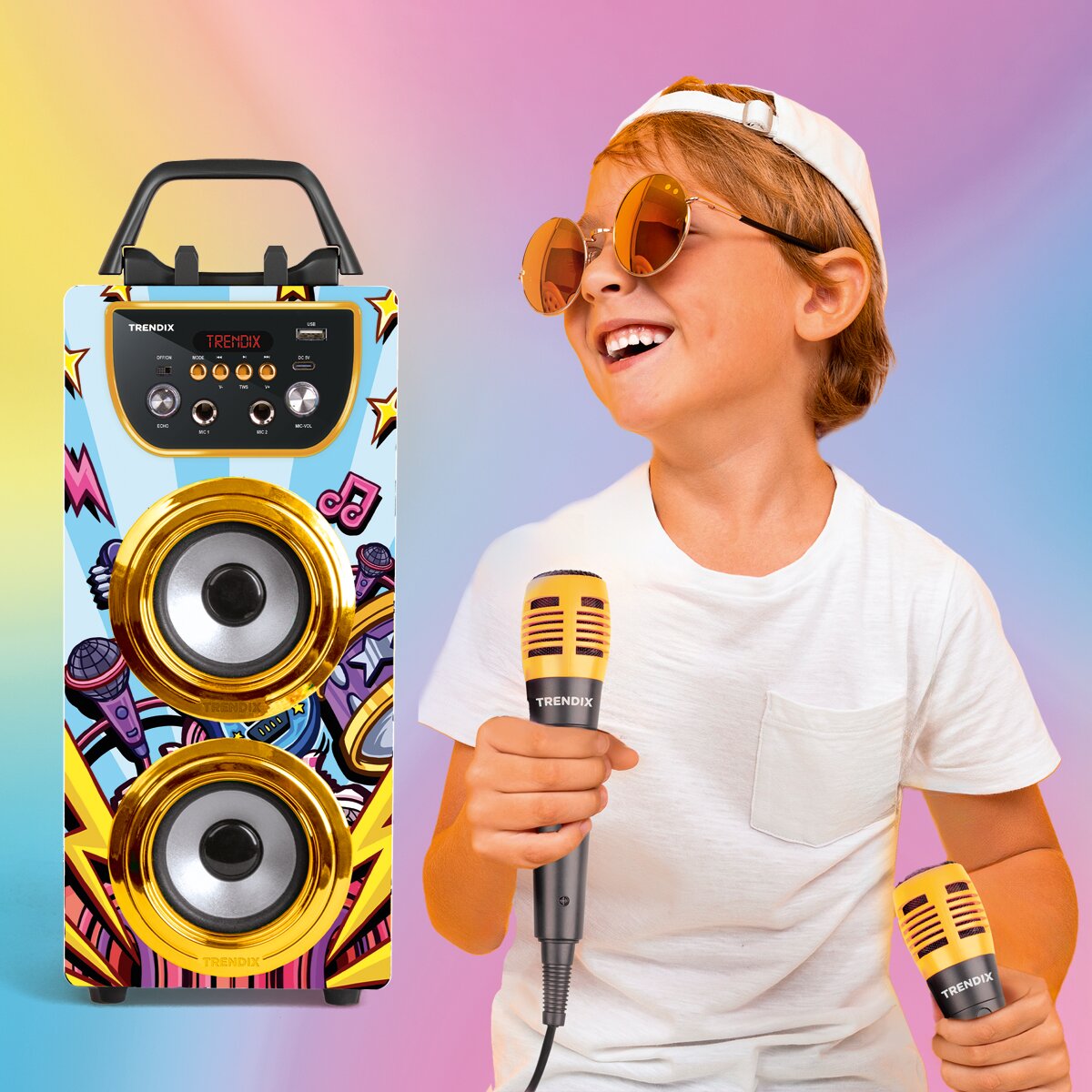 Altavoz Karaoke azul Trendix dos microfonos, efecto eco. 3