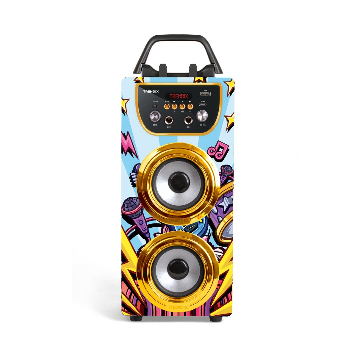 Altavoz Karaoke azul Trendix dos microfonos, efecto eco. 5
