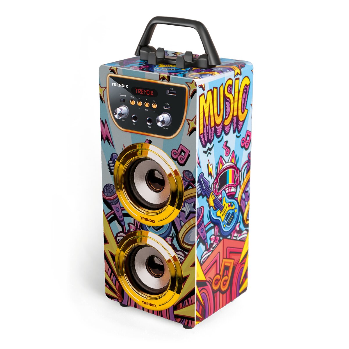 Altavoz Karaoke azul Trendix dos microfonos, efecto eco. 6