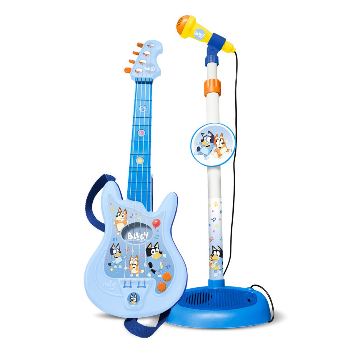 Claudio Reig – Conjunto guitarra y micro azul.