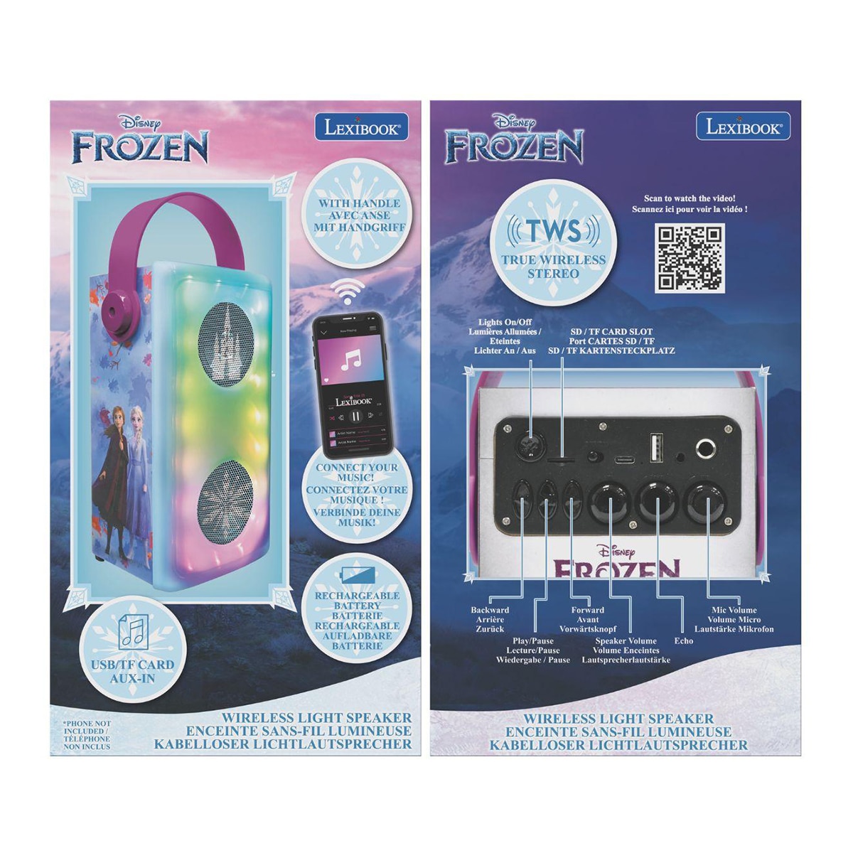 Caixa de Som com Bluetooth® Snow Queen e Microfone iluminado 6