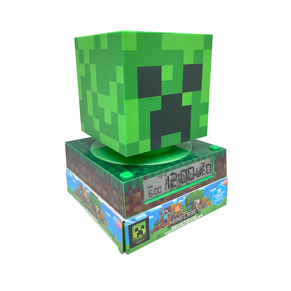Lámpara 3D con despertardor y fecha Minecraft 3