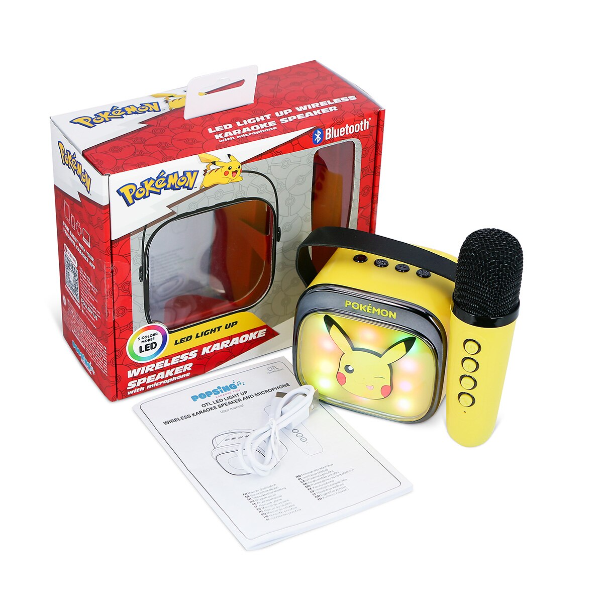 Pokemon Pikachu Altavoz y micro karaoke con luz LED 11