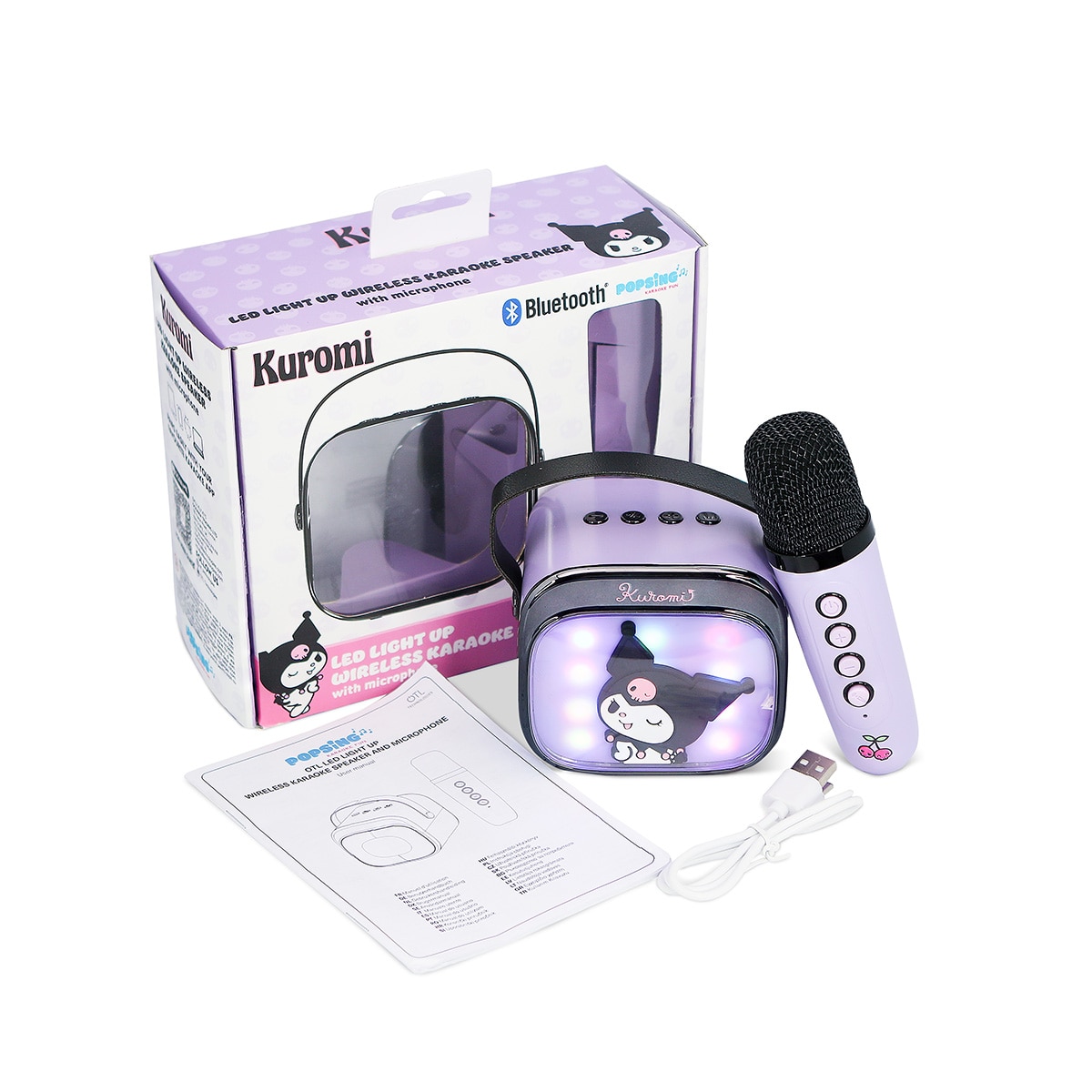 Kuromi altavoz y micro karaoke con luz LED 12