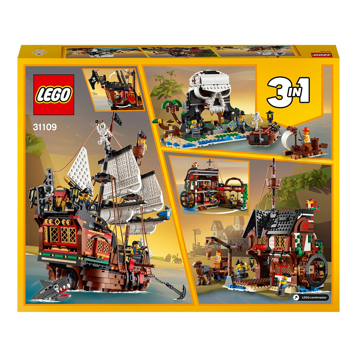 Juguete de Construcción Creativo Barco Pirata, Taberna o Isla Calavera LEGO Creator 3en1 - 31109 10